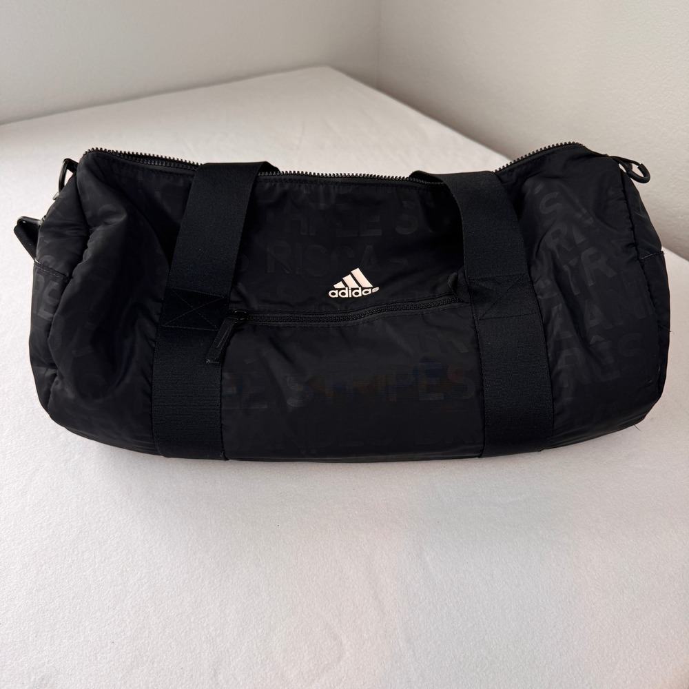 Adidas Black Duffel Bag Gym Travel Overnight Weekender Shoulder Tote Logo